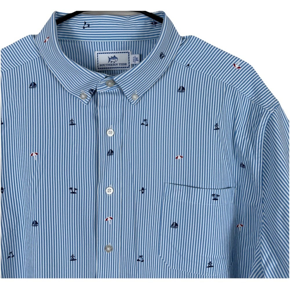Southern Tide Blue Striped Casual Button Down Shirt